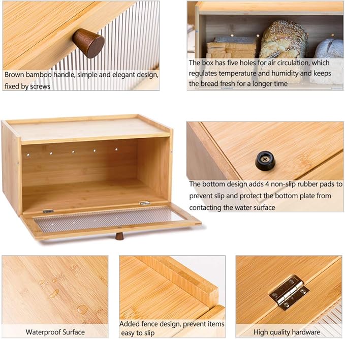 ETMI Bamboo Bread Box for Kitchen Counter-Large Capacity Bread Storage Container Farmhouse Bread Box with Window Bread Holder