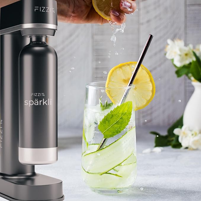 Fizzit Sparklí Stainless Steel Sparkling Water Maker with 3 Reusable Stainless Steel Water Bottles – Soda Streaming Machine Carbonated Seltzer Fizzy Water Maker for Home Kitchen, Dishwasher Safe