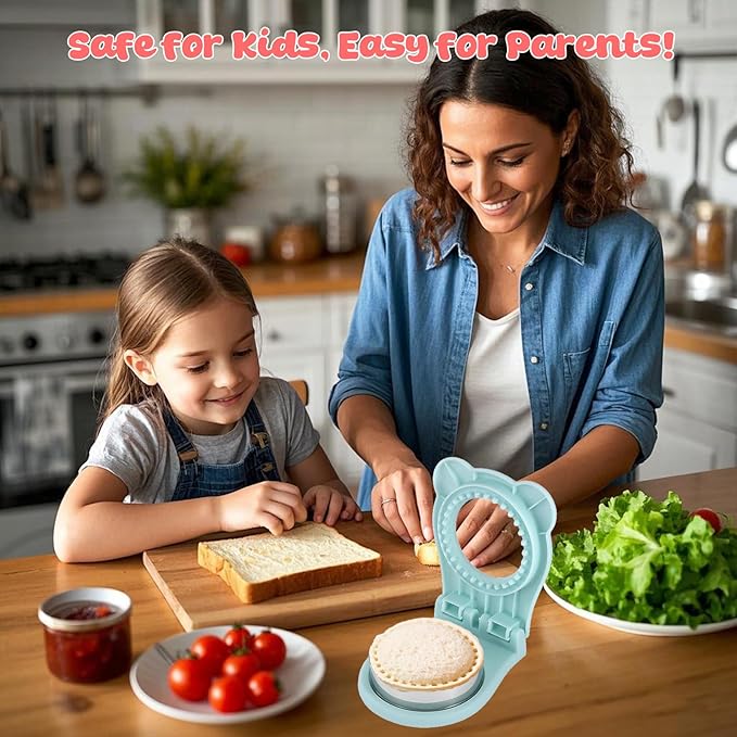 Sandwich Cutter and Sealer, Crustless Round Shaped Cutters for Kids Lunch, Sandwich Maker Peanut Butter and Jelly Crustless Bread for Kids Children Boys Girls (Blue)
