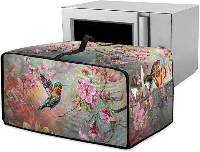 Air Fryer Toaster Oven Dust Cover Protective Microwave Oven Cover Small Appliance Protector Decorations Kitchen Accessories, L, Hummingbird Pink Flower