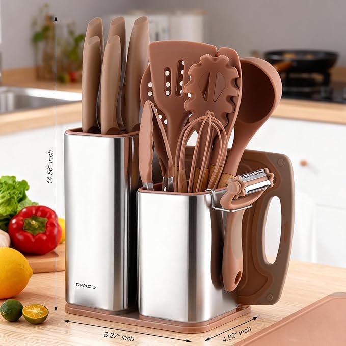 RAXCO Utensil Sets,18-Piece Silicone Cooking Utensils and Kitchen Accessories with Holder,Mousse