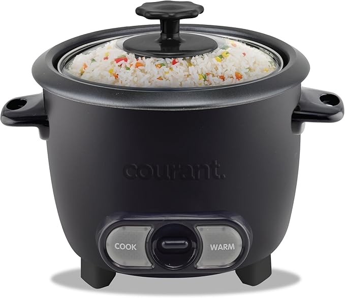 Courant Rice Cooker 8-Cup (Cooked), Removable Non-Stick Bowl, One Touch Rice Cooker, Black