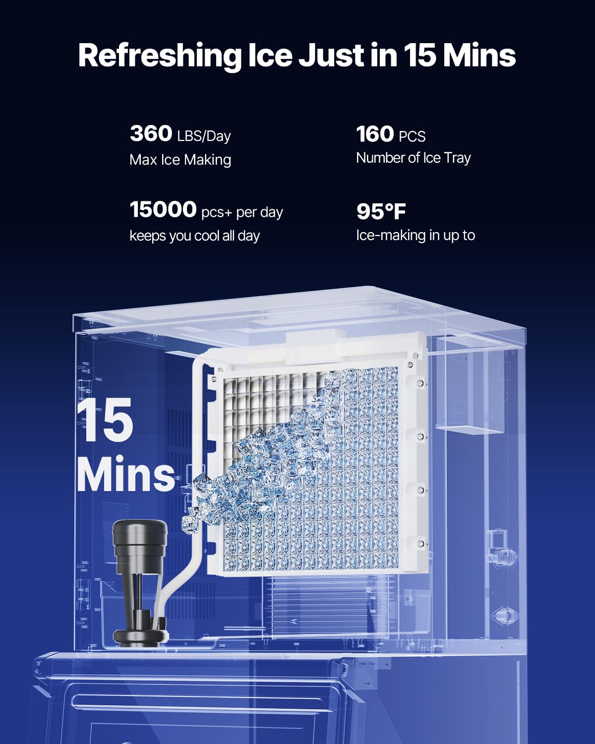 VEVOR Commercial Ice Maker Machine, 360LBS/24H Ice-Making Machine with 300LBS Large Storage Bin, Auto Self-Cleaning Ice Maker with Touchscreen for Bar Cafe Restaurant Business Commercial