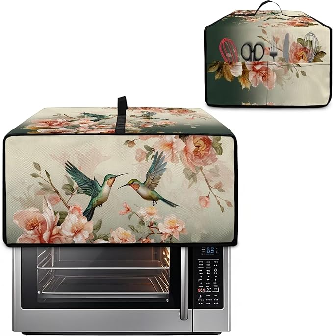 Air Fryer Toaster Oven Dust Cover Washable Fabric Countertop Microwave Smart Oven Cover for Kitchen Countertop Decor, S, 14.5 x 18.5 x 9 Inches, Hummingbird Floral Pattern
