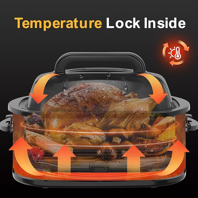 26QT Electric Roaster Oven, Electric Turkey Roaster with Viewing & Self-basting Lid, Stainless Steel Turkey Roaster Oven, Blue