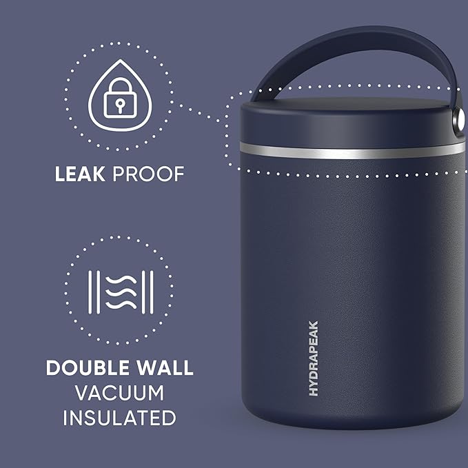 Hydrapeak 32oz Stainless Steel Vacuum Insulated Food Jar for Hot Food and Cold Food, Wide Mouth Leak-Proof Soup Jar for Adults, 10 Hours Hot and 16 Hrs Cold (Navy)