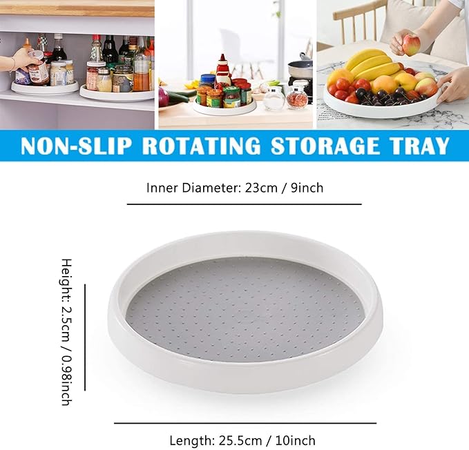 Roninkier Lazy Susan Cabinet Organizer - Rotating Spice Rack Kitchen Storage Cosmetic Makeup Organizers, White/Gray and Clear, 9-Inch and 10-Inch, 4-Pack