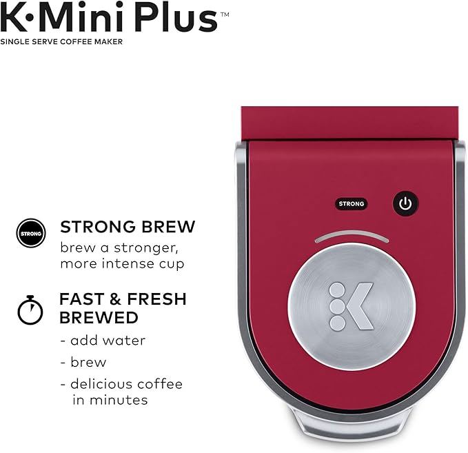 Keurig K-Mini Plus Maker Single Serve K-Cup Pod Coffee Brewer, Comes with 6 to 12 Oz. Brew Size, Storage, and Travel Mug Friendly, Cardinal Red (Renewed)