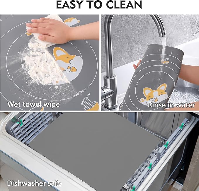 Silicone Baking Pastry Mat with Dough Cutter, Ourokhome Extra Thick Kneading Rolling Mat Collapsible Pasta Drying Rack, Plastic Foldable Dryer
