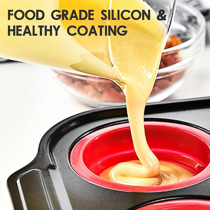 Silicone Muffin Pan, 2024 New Metal Frame Muffin Tin Egg Bites Cupcake Pan, Silicone Mini Muffin Pans for Baking Nonstick 12, Oven and Dishwasher Safe Silicone Molds, Red