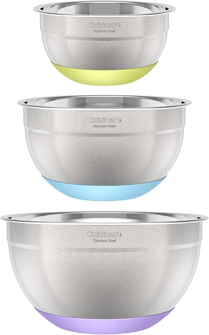 3-Piece Stainless Steel Mixing Bowls with Nonslip Base, 1.5qt, 3qt & 5qt
