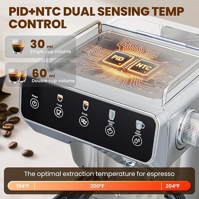 Expresso Coffee Machines with Touchscreen 20 Bar Professional Espresso Maker with Milk Frother & Hot Water, Stainless Steel Coffee Maker for Latte Americano, Cappuccino Machine for Home Office