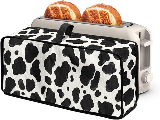 Cow Style Spot Toaster Cover 2 Slice Slim Toaster Cover 2 Slice Long Slot Dust Covers for Kitchen Appliances, Heat-resistant Small Appliance Covers (Black White)