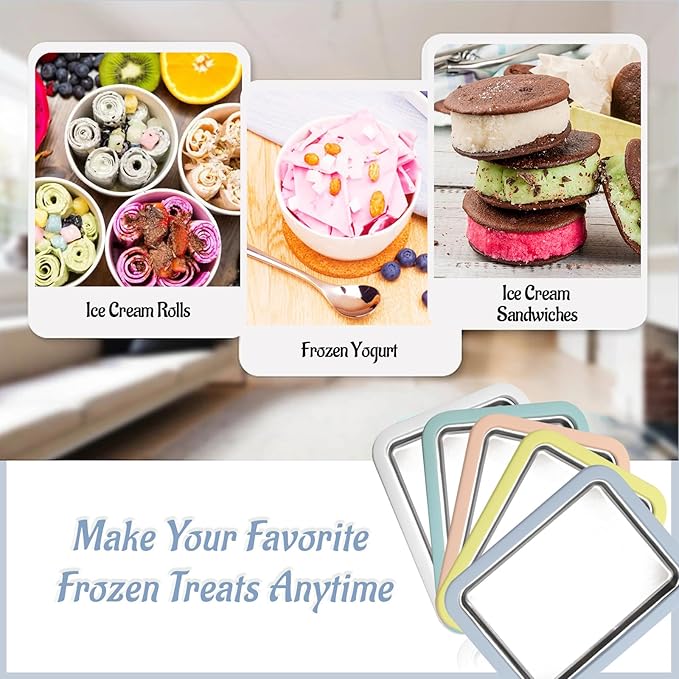 Rolled Ice Cream Maker Instant Ice Cream Maker with 2 Spatulas Frozen Yoghurt Plate Homemade DIY Instant Gelato Pan/Roll (Light Blue)