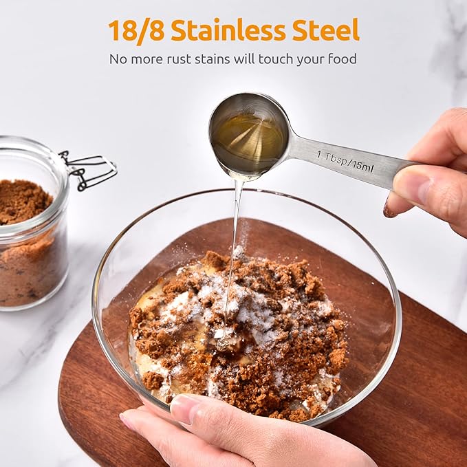 U-Taste 18/8 Stainless Steel Measuring Spoons Set for Dry and Liquid Ingredients(Set of 8), and Upgraded Measuring Cups and Spoons Set of 10 with Reinforced Welded Handle (Color)