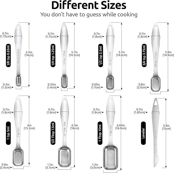 U-Taste 18/8 Stainless Steel Measuring Cups and Spoons Set of 10, and 18/8 Stainless Steel Square Measuring Spoons Set of 8 (Aqua Sky+Silver)