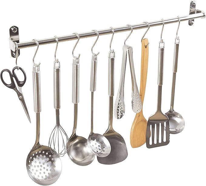 Kitchen Utensils Holder Hanging Racks 304 Stainless Steel Rail Utensil Storage Hanger Wall Mounted Rack for Tools and Pots(60cm)