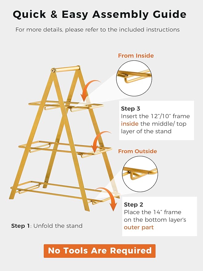 YHOSSEUN 3 Tier Serving Tray, Porcelain Tiered Tray Stand, 10+12+14 Inch Serving Platters and Trays with Collapsible Sturdier Rack, 3 Tiered Serving Stand Dessert Stands Treat Table Display Set, Gold