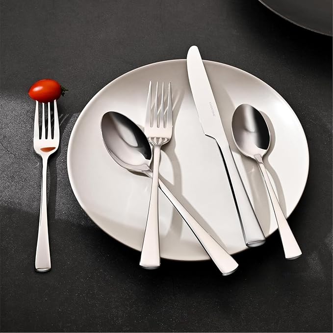 KINGSTONE 18/10 Stainless Steel Flatware, 5-Piece Forged Silverware Set for 1, Mirror Polished Cutlery Set Dishwaher Safe for Home, Restaurant, Wedding, Party