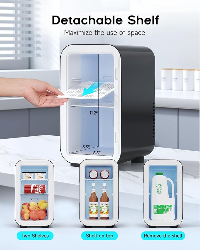 BEICHEN Mini Fridge,6 Liter / 8 Can Small Fridge for Bedroom, Car, Office & Dorm, 110V AC/DC Portable Thermoelectric Cooler & Warmer for Skincare, Food, Drinks,Black