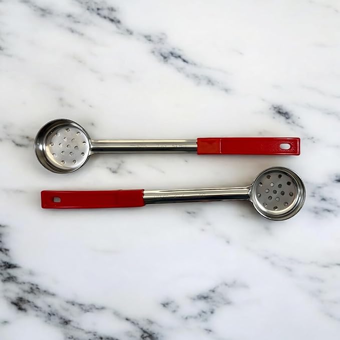 2 Ounce Slotted Stainless Steel Portion Control Ladle Spoon for Measuring and Serving; Commercial Grade Serving Scoops [Pack of 2]
