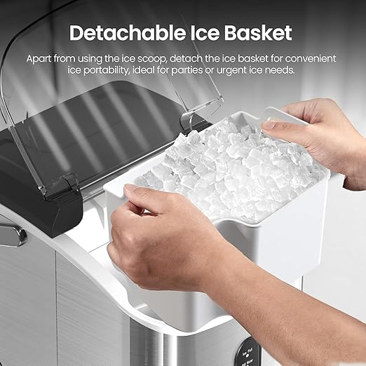 Croze Nugget Ice Maker Countertop with Self-Cleaning Function, Sonic Ice Machine with Handle, Compact Design for Home Use (Stainless Steel Silver)