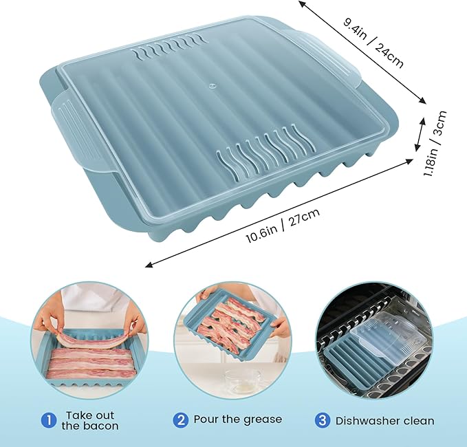 Microwave Bacon Cooker Rack with Plastic Transparent Lid - Crispy & Grease-Free (2 PCS)