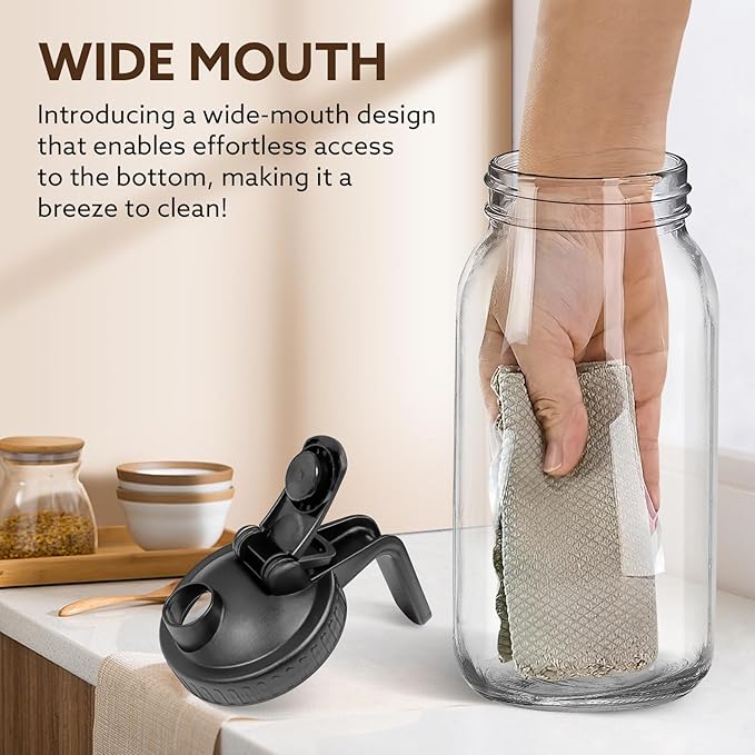 Mihlapi Glass Pitcher with Lid, 64 OZ Mason Jar Pitcher Double Leak Proof, 2 Quart Breast Milk Storage Containers for Fridge, Wide Mouth Glass Jar for Sun Tea, Juice, Cold Brew Coffee