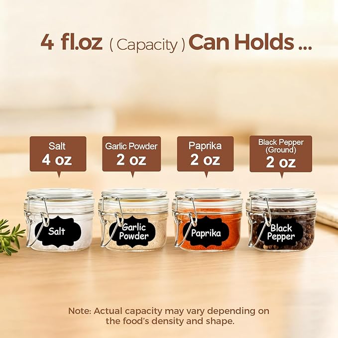 ComSaf 4oz Glass Spice Jars with Airtight Lids (Value Pack of 12), Bulk Mini Mason Jars for DIY Wedding Favors, Spices, Herbs & Crafts, 120ml Small Glass Canisters for Complete Pantry Organization