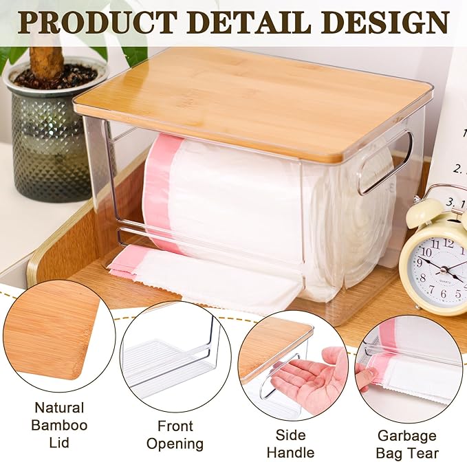 Trash Bag Dispenser, Trash Bag Holder Dispenser with Bamboo Top, Extra Large Garbage Bags Holder Organizer Under Sink for Kitchen, Pantry, Laundry Room