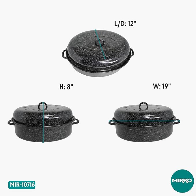 MIRRO 18in Enamel Oval Roaster with Lid, Black