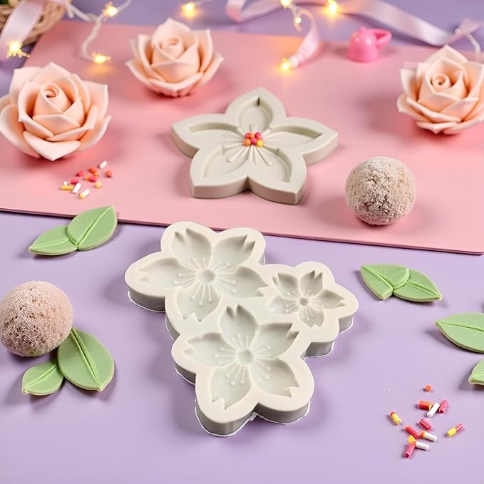 Gray 3D Flower Silicone Molds Cherry Blossoms Fondant Craft Cake Candy Chocolate Mold Sugarcraft Pastry Kitchen Baking Moulds Silicone Fondant Flowers Pastry and Baking,Gum Paste Molds