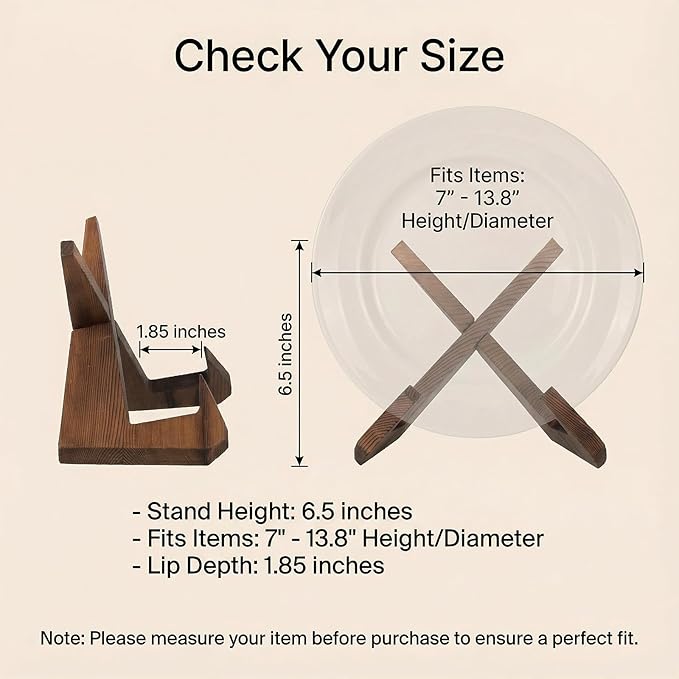 4 PCS Plate Stand for Display, 6.5 Inch Bowl Display Stands Wooden Plate Stand Pine Decorative Plates Holder for Plates, Bowls, Photos-6.5" H X 4.72" W X 8.27" D (For Items Under 13.8" In Depth)