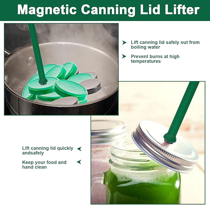 Catcan 4 PCS Canning Tools and Equipment Include 2 Pack Canning Magnetic Lid Lifter with 2 Pack Canning Bubble Popper Heat Resistant Home Easy Canning Kits (Green)
