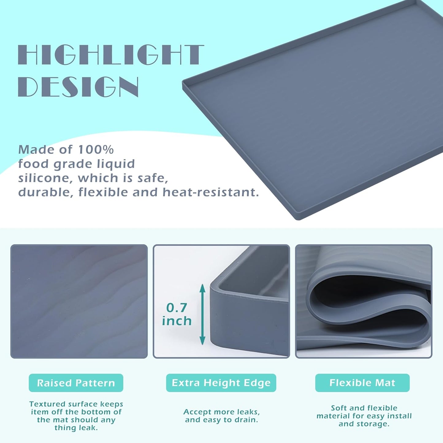 URMONA Waterproof Silicone Under Sink Mat 25'' x 22'' Shelf Liner for Kitchen and Bathroom, Cabinet and Counter Protector, Storage and Organizers, Litter Mat, Pet Cat Puppy Essentials(Dark Grey)