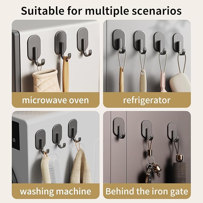 3-Pack Magnetic Hooks - No Drill Space Saving Hooks for Kitchen, Bathroom & Office, Heavy Duty Black Refrigerator Hooks for Towels & Keys