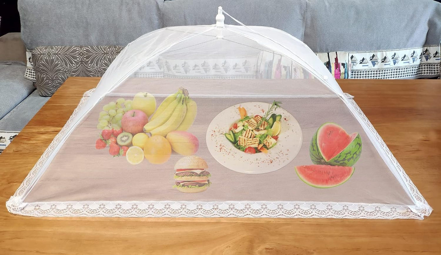 Mesh Food Covers for Outdoors,1 Pack 40"X24" Extra Large Food Net + 5 Pack 17"X17 Large Pop Up Mesh Food Tent Umbrella Food Covers for Outside Picnic Party BBQ Supplies
