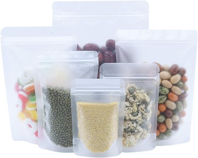 PABCK 500 Pcs 3.5x5.1 inch Resealable Stand Up Bags Matte Clear Zipper Lock Heat Seal Pouches with Tear Notch for Zip Food Storage Lock Packing