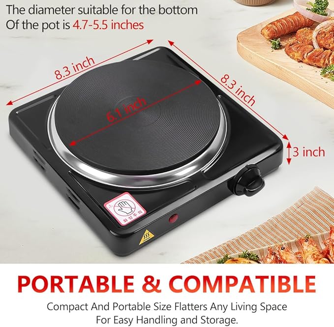 Electric Countertop Burner, Single Burner, 1000W Induction Cooktop, Portable Electric Hot Plate, 5 Level Adjustable Temperature Control Cooking Ranges for Home Dorm Camping Cooking