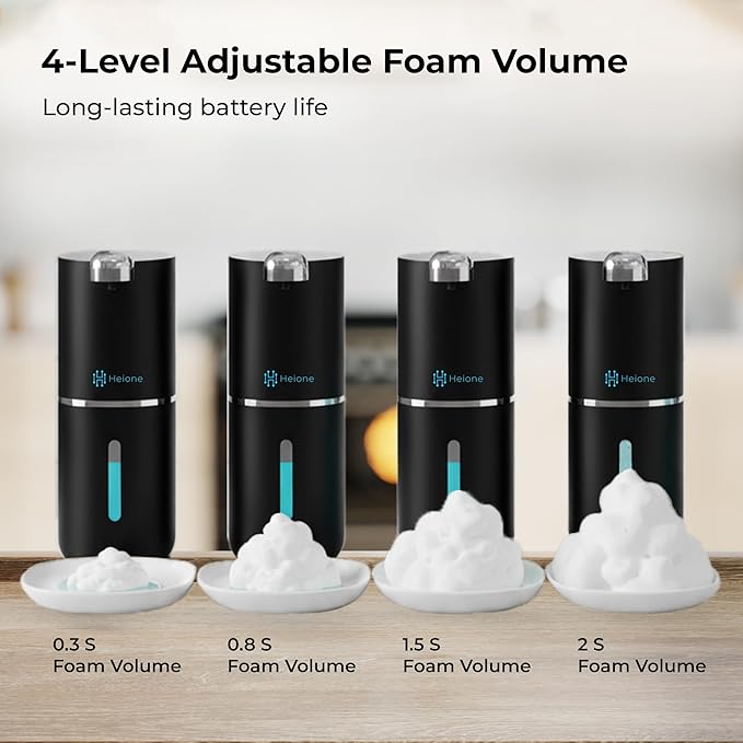Automatic Touchless Foam Soap Dispenser (Black, 12.8oz) | USB-C Rechargeable, Infrared Sensor, IPX5 Waterproof for Bathroom, Sinks, Kitchen | Wall Mount or Countertop for Hand Soap