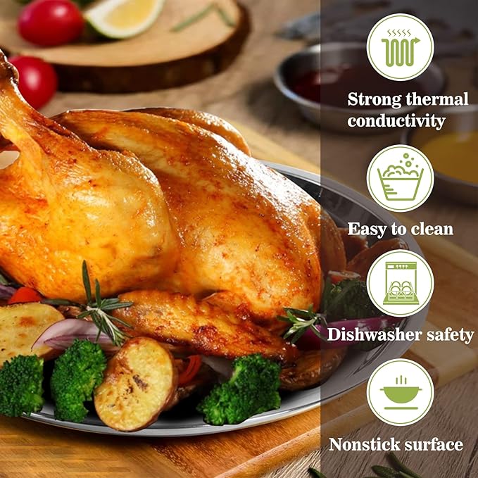 16in Stainless Steel Drip Pan for Kamado Joe Classic Joe & Big Joe, Large & XLarge Big Size Green Egg Grills, Stainless Steel Pizza Tray Pizza Pan for Turkey Baking, Roast Chicken