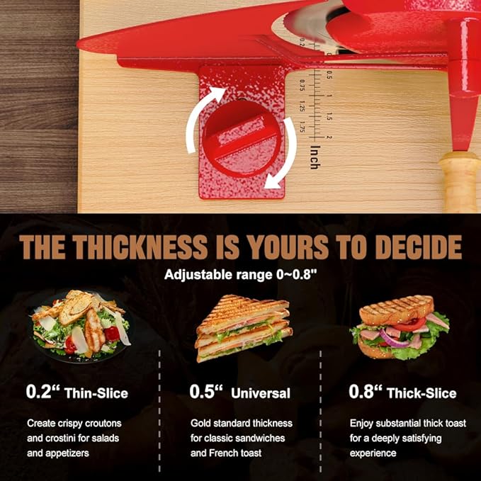 Upgrade Manual Bread Slicer for Homemade Bread, Sourdough Slicer with Hand Crank, Metal Guide Rail, Non-Slip Suction Base & Sharp Blade for Consistent Even Slices