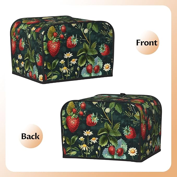 Red Strawberries Covers for 4 Slice Toasters,Cute Country Bread Machine Cover with Handle,Washable Stain Resistant Kitchen Small Appliance Cover Dining Decor