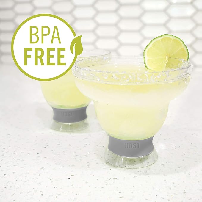 Host FREEZE Stemless Margarita Glasses, Insulated Plastic Cocktail Glasses for Frozen Drinks, Double Wall Chiller Cups for Beach, Outdoor Party, Home Bar, Margarita Gifts, 12 oz, Set of 2, Green