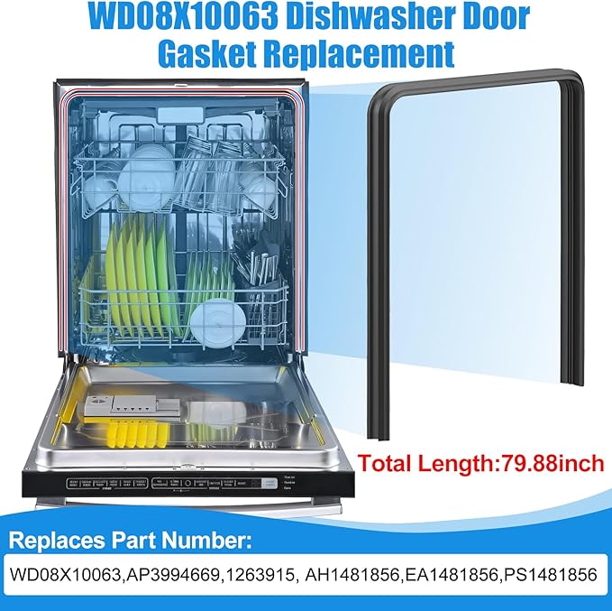 Upgraded WD08X10063 Dishwasher Door Seal,Dishwasher Tub Gasket Compatible with General Electric GE Dishwashers GLDT690D00BB GLDT696T00SS Parts,Replaces AP3994669,AH1481856,EA1481856,PS1481856