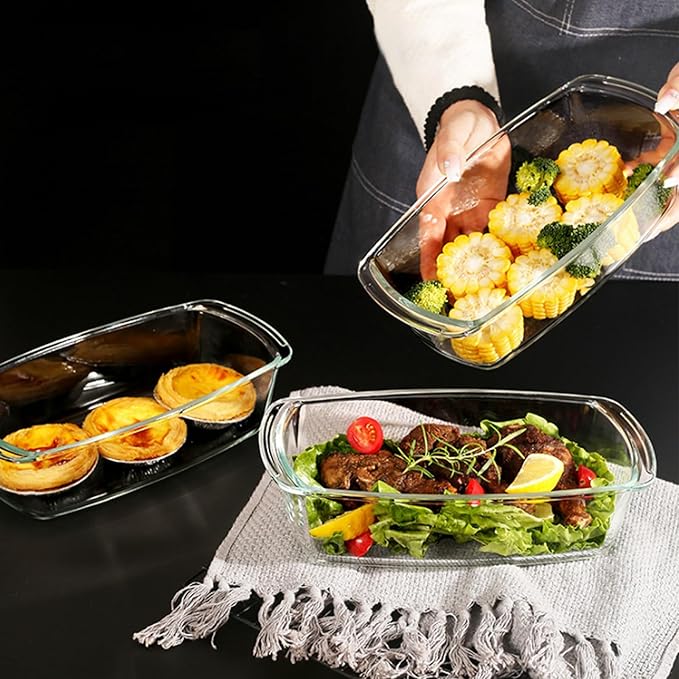 4 Piece Glass Loaf Pan Set with Lids - Stackable 1.9 QT/62oz/1800ML Glass Bread Baking Dish Microwave and Oven Safe - Loaf Pans For Baking Bread, Cakes