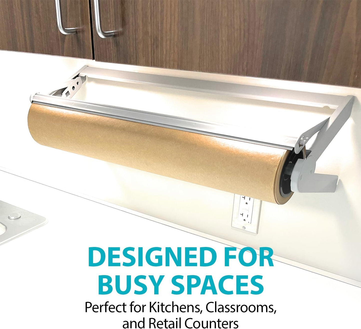 24" Wide Roll Paper Dispenser with Cutter – Wall Mounted Roll Dispenser with Serrated Cutter – Fits Craft, Freezer, Wrapping, Butcher Paper Roll or Cling Film – Heavy-Duty, Grey
