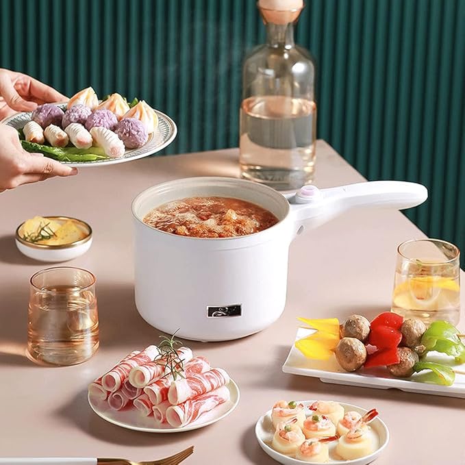Electric Hot Pot, 1.5 L Nonstick Wok Stir Frying Pan with Stainless Steel Food Steamer Power Adjustment Skillet Saucepan for Stir Fry, Steak, Egg, Fried Rice, Oatmeal, Soup (Stainless Steel)