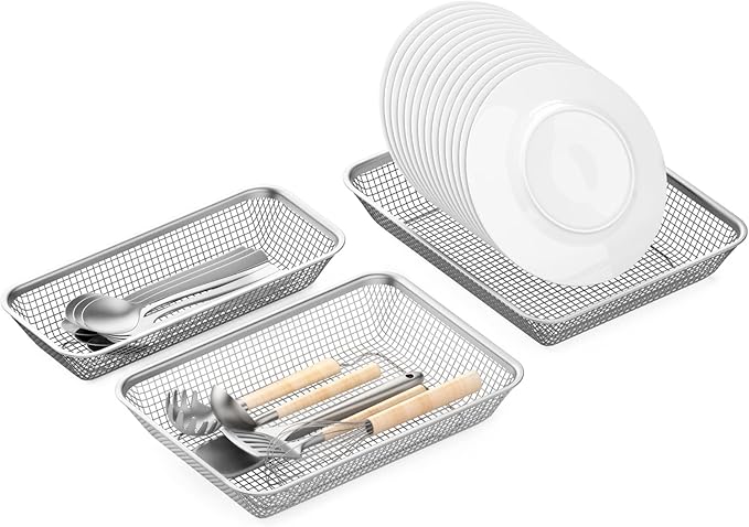 Utensil Drying Rack, 3 Pack Stainless Steel Utensils Holder Dishwasher Silverware Basket, Compact Dish Drainer for Kitchen Countertop, Chopsticks Spoons, Forks, Knifes Organizer