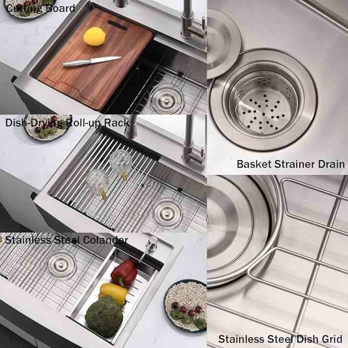 33 Inch Farmhouse Sink Splash Guard Workstation S - VOKIM 33x22 Inch Apron Front Kitchen Sink Stainless Steel 16 Gauge Single Bowl Gunmetal stainless Farm Sink